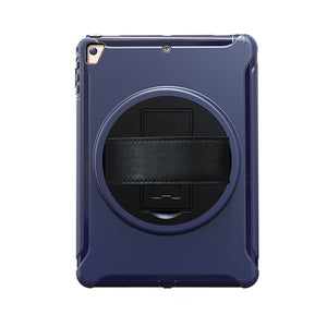 For iPad 9.7 inch (2017) 360 Degree Rotation PC+TPU Protective Cover with Holder & Hand Strap(Dark Blue)