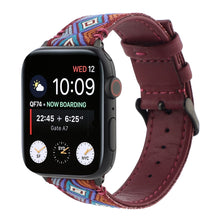 Ethnic Leather Watch Band For Apple Watch Series 7 41mm / 6 & SE & 5 & 4 40mm / 3 & 2 & 1 38mm(Wine Red)