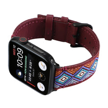 Ethnic Leather Watch Band For Apple Watch Series 7 41mm / 6 & SE & 5 & 4 40mm / 3 & 2 & 1 38mm(Wine Red)