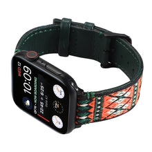 Ethnic Leather Watch Band For Apple Watch Series 7 41mm / 6 & SE & 5 & 4 40mm / 3 & 2 & 1 38mm(Dark Green)