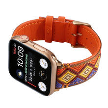Ethnic Leather Watch Band For Apple Watch Series 7 45mm / 6 & SE & 5 & 4 44mm / 3 & 2 & 1 42mm(Orange)