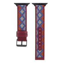 Ethnic Leather Watch Band For Apple Watch Series 7 45mm / 6 & SE & 5 & 4 44mm / 3 & 2 & 1 42mm(Wine Red)