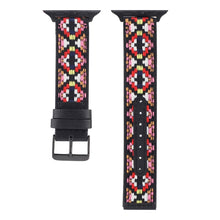 Ethnic Leather Watch Band For Apple Watch Series 7 45mm / 6 & SE & 5 & 4 44mm / 3 & 2 & 1 42mm(Black)