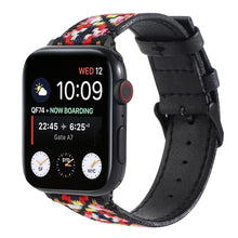 Ethnic Leather Watch Band For Apple Watch Series 7 45mm / 6 & SE & 5 & 4 44mm / 3 & 2 & 1 42mm(Black)