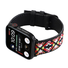 Ethnic Leather Watch Band For Apple Watch Series 7 45mm / 6 & SE & 5 & 4 44mm / 3 & 2 & 1 42mm(Black)