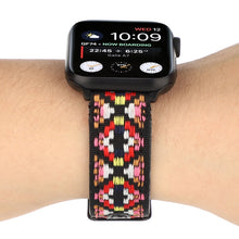Ethnic Leather Watch Band For Apple Watch Series 7 45mm / 6 & SE & 5 & 4 44mm / 3 & 2 & 1 42mm(Black)