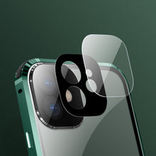 For iPhone 11 Pro Four-corner Shockproof Anti-peeping Magnetic Metal Frame Double-sided Tempered Glass Case (Dark Green)