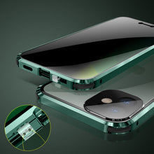 For iPhone 12 Pro Max Four-corner Shockproof Anti-peeping Magnetic Metal Frame Double-sided Tempered Glass Case(Dark Green)