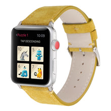 Frosted Genuine Leather Watch Band For Apple Watch Series 7 41mm / 6 & SE & 5 & 4 40mm / 3 & 2 & 1 38mm(Yellow)