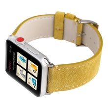 Frosted Genuine Leather Watch Band For Apple Watch Series 7 45mm / 6 & SE & 5 & 4 44mm / 3 & 2 & 1 42mm(Yellow)