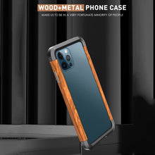 For iPhone 12 / 12 Pro R-JUST Metal + Wood Frame Protective Case