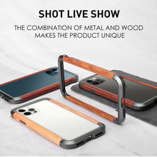 For iPhone 12 / 12 Pro R-JUST Metal + Wood Frame Protective Case