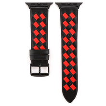 For Apple Watch Series 8&7 41mm / SE 2&6&SE&5&4 40mm / 3&2&1 38mm Woven Pattern Genuine Leather Strap(Black Red)