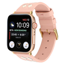 For Apple Watch Series 8&7 41mm / SE 2&6&SE&5&4 40mm / 3&2&1 38mm Woven Pattern Genuine Leather Strap(Pink White)