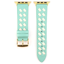 For Apple Watch Series 8&7 41mm / SE 2&6&SE&5&4 40mm / 3&2&1 38mm Woven Pattern Genuine Leather Strap(Green White)