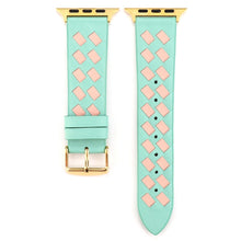 For Apple Watch Series 7 41mm / 6 & SE & 5 & 4 40mm / 3 & 2 & 1 38mm Woven Pattern Genuine Leather Strap(Green Pink)