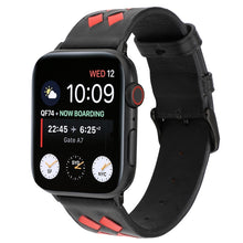 For Apple Watch Series 7 45mm / 6 & SE & 5 & 4 44mm / 3 & 2 & 1 42mm Woven Pattern Genuine Leather Strap(Black Red)
