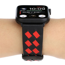 For Apple Watch Series 7 45mm / 6 & SE & 5 & 4 44mm / 3 & 2 & 1 42mm Woven Pattern Genuine Leather Strap(Black Red)