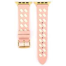 For Apple Watch Ultra 49mm / Series 8&7 45mm / SE 2&6&SE&5&4 44mm / 3&2&1 42mm Woven Pattern Genuine Leather Strap(Pink White)