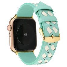 For Apple Watch Ultra 49mm / Series 8&7 45mm / SE 2&6&SE&5&4 44mm / 3&2&1 42mm Woven Pattern Genuine Leather Strap(Green White)