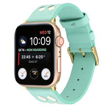 For Apple Watch Ultra 49mm / Series 8&7 45mm / SE 2&6&SE&5&4 44mm / 3&2&1 42mm Woven Pattern Genuine Leather Strap(Green White)