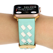 For Apple Watch Ultra 49mm / Series 8&7 45mm / SE 2&6&SE&5&4 44mm / 3&2&1 42mm Woven Pattern Genuine Leather Strap(Green White)