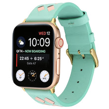 For Apple Watch Ultra 49mm / Series 8&7 45mm / SE 2&6&SE&5&4 44mm / 3&2&1 42mm Woven Pattern Genuine Leather Strap(Green Pink)
