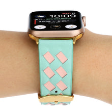 For Apple Watch Ultra 49mm / Series 8&7 45mm / SE 2&6&SE&5&4 44mm / 3&2&1 42mm Woven Pattern Genuine Leather Strap(Green Pink)