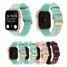 For Apple Watch Ultra 49mm / Series 8&7 45mm / SE 2&6&SE&5&4 44mm / 3&2&1 42mm Woven Pattern Genuine Leather Strap(Green Pink)