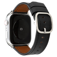 For Apple Watch Series 7 45mm / 6 & SE & 5 & 4 44mm / 3 & 2 & 1 42mm Modern Style Buckle Genuine Leather Strap(Black)