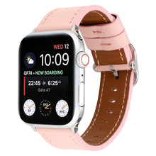 For Apple Watch Series 7 45mm / 6 & SE & 5 & 4 44mm / 3 & 2 & 1 42mm Modern Style Buckle Genuine Leather Strap(Pink)