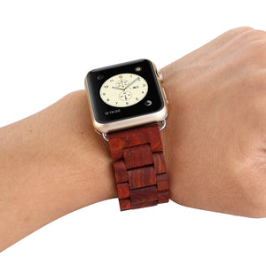 Wooden Watch Band For Apple Watch Series 8&7 41mm / SE 2&6&SE&5&4 40mm / 3&2&1 38mm(Wine Red)
