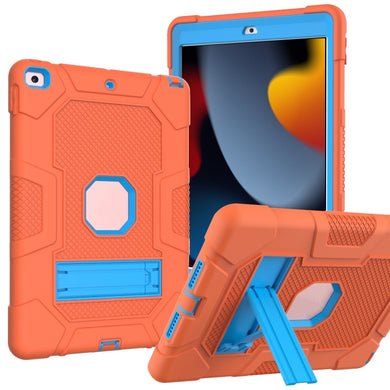 For iPad 10.2 2021 / 2020 / 2019 Contrast Color Robot Shockproof Silicone + PC Protective Case with Holder(Orange Blue)