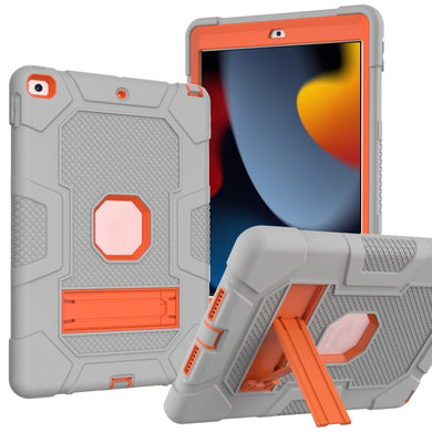 For iPad 10.2 2021 / 2020 / 2019 Contrast Color Robot Shockproof Silicone + PC Protective Case with Holder(Grey Orange)