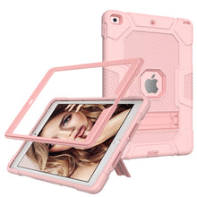 For iPad 10.2 2021 / 2020 / 2019 Contrast Color Robot Shockproof Silicone + PC Protective Case with Holder(Rose Gold)