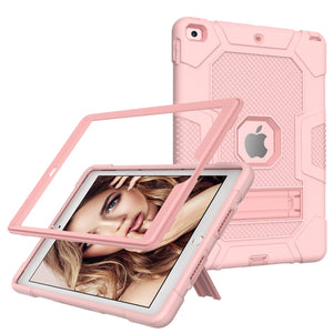 For iPad 10.2 2021 / 2020 / 2019 Contrast Color Robot Shockproof Silicone + PC Protective Case with Holder(Rose Gold)