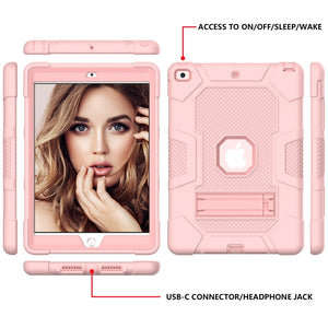 For iPad 10.2 2021 / 2020 / 2019 Contrast Color Robot Shockproof Silicone + PC Protective Case with Holder(Rose Gold)