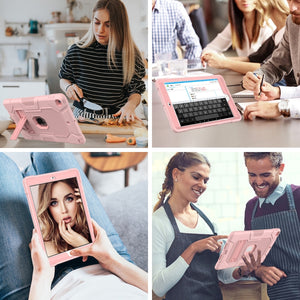 For iPad 10.2 2021 / 2020 / 2019 Contrast Color Robot Shockproof Silicone + PC Protective Case with Holder(Rose Gold)