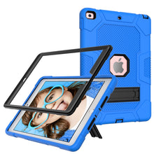 For iPad 10.2 2021 / 2020 / 2019 Contrast Color Robot Shockproof Silicone + PC Protective Case with Holder(Dark Blue Black)