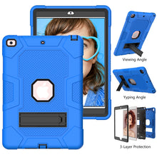 For iPad 10.2 2021 / 2020 / 2019 Contrast Color Robot Shockproof Silicone + PC Protective Case with Holder(Dark Blue Black)