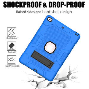 For iPad 10.2 2021 / 2020 / 2019 Contrast Color Robot Shockproof Silicone + PC Protective Case with Holder(Dark Blue Black)