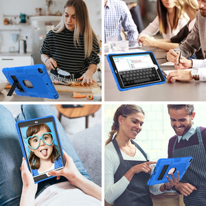 For iPad 10.2 2021 / 2020 / 2019 Contrast Color Robot Shockproof Silicone + PC Protective Case with Holder(Dark Blue Black)