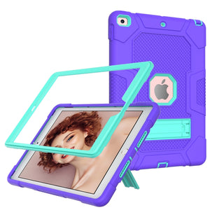 For iPad 10.2 2021 / 2020 / 2019 Contrast Color Robot Shockproof Silicone + PC Protective Case with Holder (Purple Mint Green)