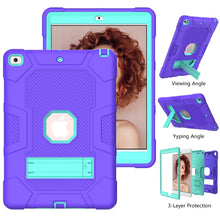 For iPad 10.2 2021 / 2020 / 2019 Contrast Color Robot Shockproof Silicone + PC Protective Case with Holder (Purple Mint Green)