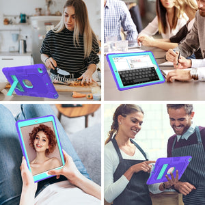 For iPad 10.2 2021 / 2020 / 2019 Contrast Color Robot Shockproof Silicone + PC Protective Case with Holder (Purple Mint Green)