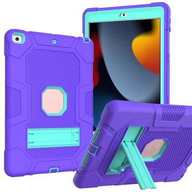 For iPad 10.2 2021 / 2020 / 2019 Contrast Color Robot Shockproof Silicone + PC Protective Case with Holder (Purple Mint Green)