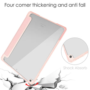 For iPad 10.2 2021 / 2020 / 2019 Transparent Acrylic + TPU Back Cover Horizontal Flip Leather Case with 3-folding Holder & Pen Holder & Sleep / Wake-up Function(Pink)