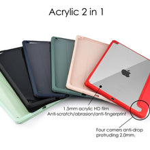 For iPad 10.2 2021 / 2020 / 2019 Transparent Acrylic + TPU Back Cover Horizontal Flip Leather Case with 3-folding Holder & Pen Holder & Sleep / Wake-up Function(Pink)