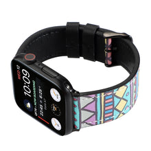 Printed Leather Watch Band For Apple Watch Series 7 45mm / 6 & SE & 5 & 4 44mm / 3 & 2 & 1 42mm(E)