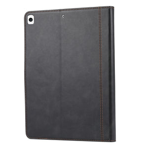 For iPad 10.2 Calf Texture Double Fold Clasp Horizontal Flip Leather Case with Photo Frame & Holder & Card Slots & Wallet(Black)